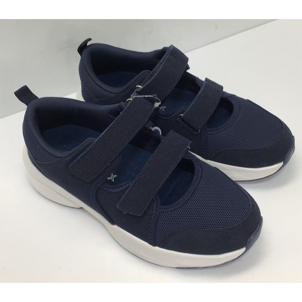 ORTOREX Women 9 W Navy Diabetic Leather Orthopedic Walking Shoes Wide Toe Box